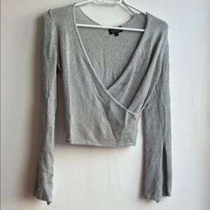 TOPSHOP Long Bell Sleeve Glitter Knit Top